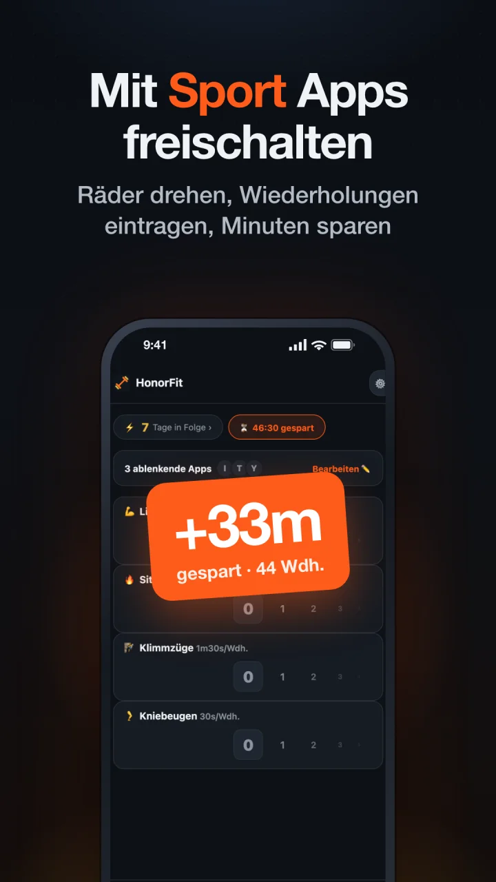 Mit Sport Apps freischalten: 44 Wiederholungen bringen 33 Minuten