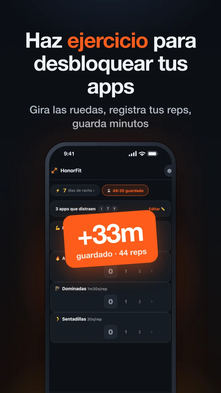 Haz ejercicio para desbloquear tus apps: 44 repeticiones guardan 33 minutos