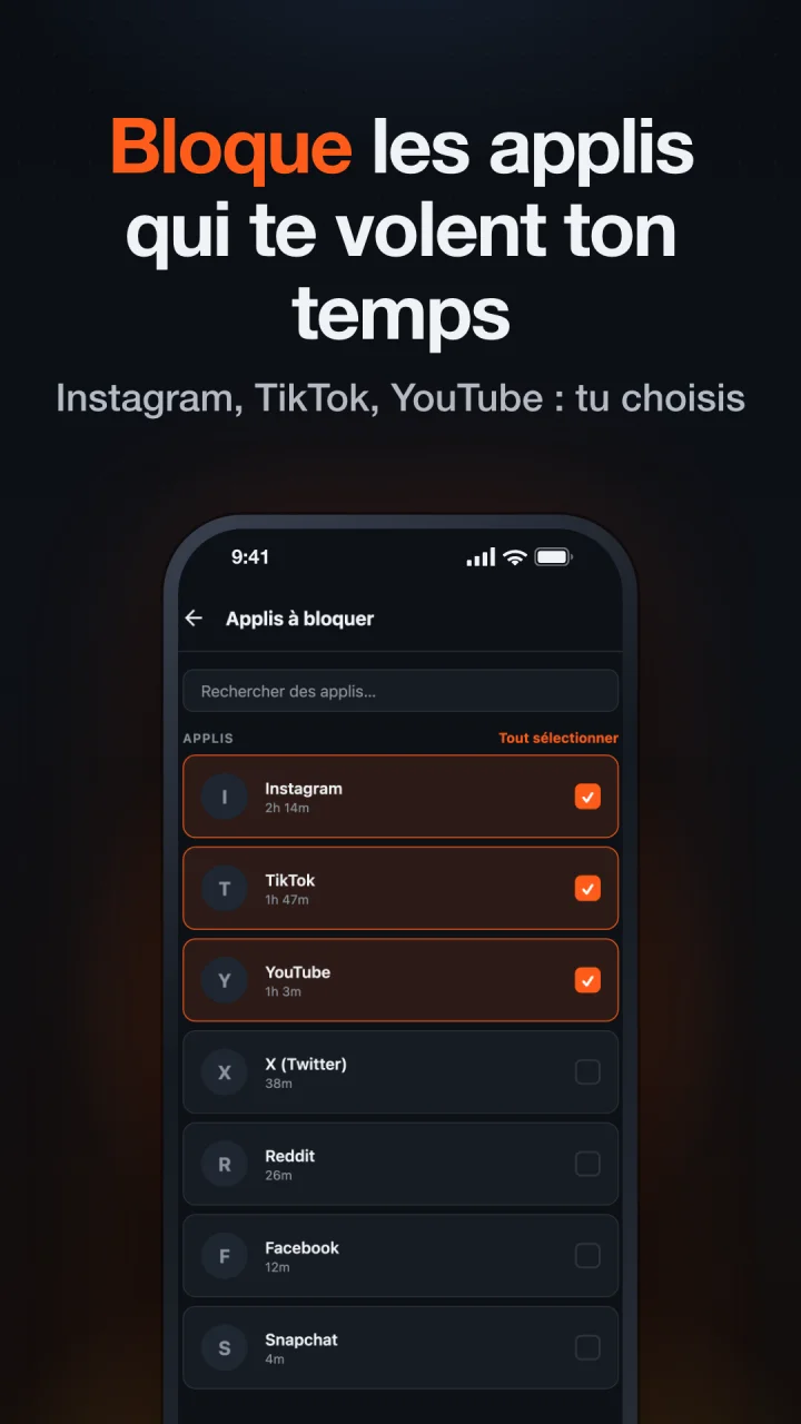 Bloque les applis qui te volent ton temps : Instagram, TikTok et YouTube