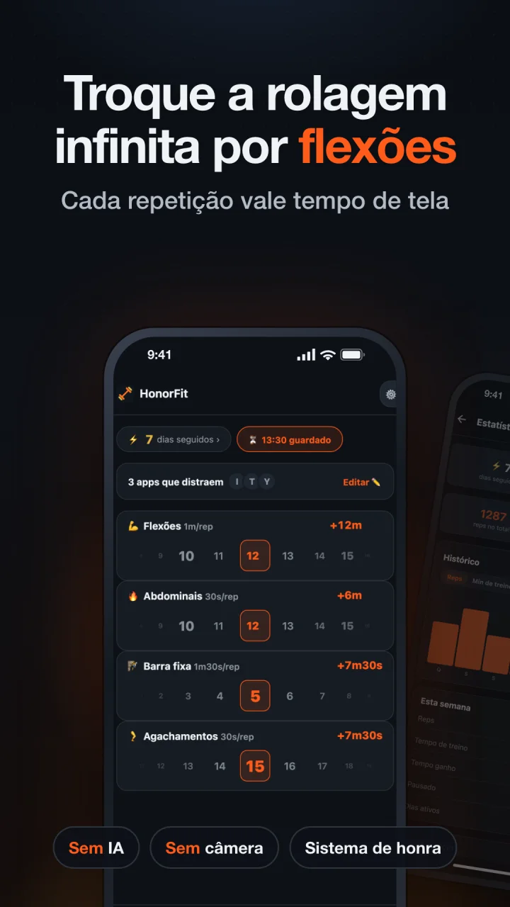 Troque a rolagem infinita por flexões: cada repetição vale tempo de tela
