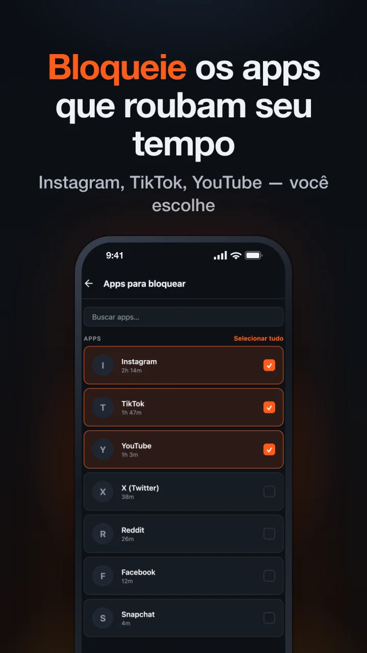 Bloqueie os apps que roubam seu tempo: Instagram, TikTok e YouTube